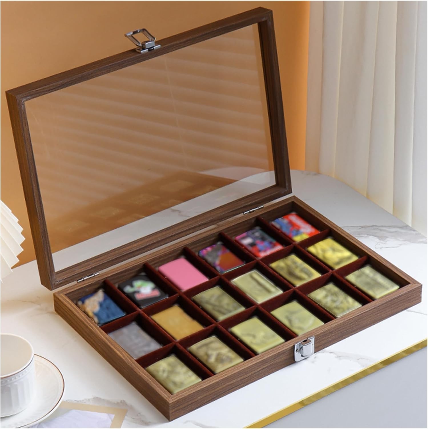 Zippo Lighter Display Case, Zippo Lighter Case With Glass Top&Lock, 18 Capacity