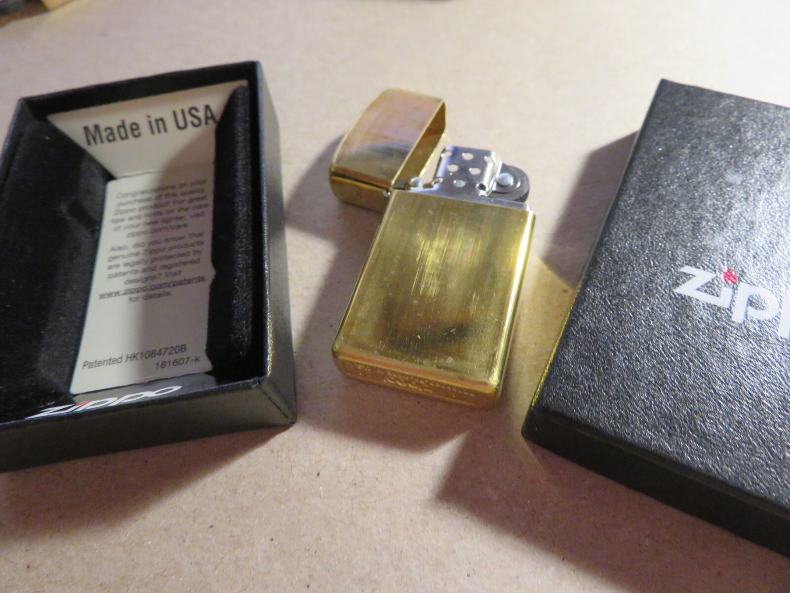 ZIPPO LIGHTER NEW SLIM BRASS UNBUFFED UNPLATED WORN DIRTY LOOK w/ BOX