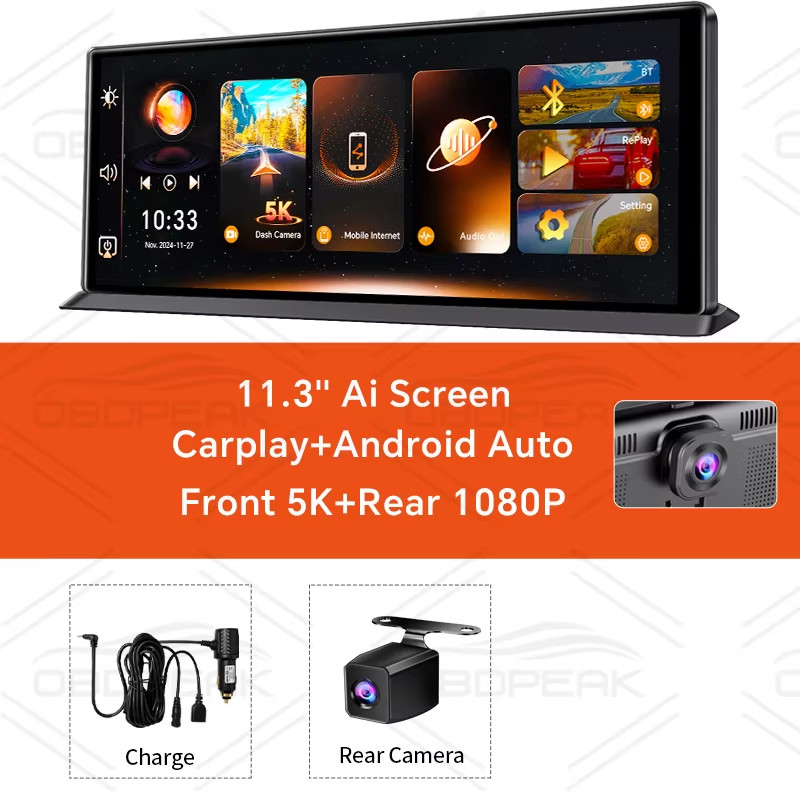 K8 Pro Front 5K Rear 1080P Dash Cam Camera 11.3″ Touch Ai Screen Carplay & Andro