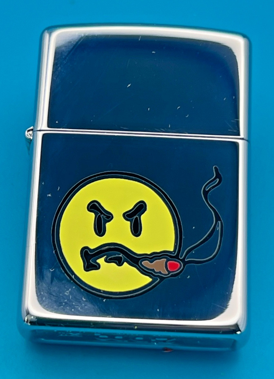 Genuine Brand New 1996 ZIPPO Lighter Rare NAUGHTY SMOKING EMOJI Brilliant Chrome