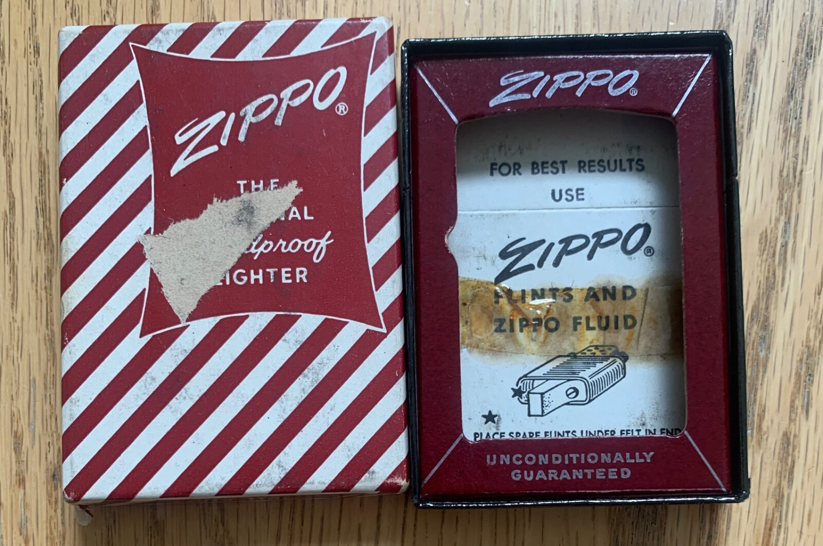 VINTAGE ZIPPO CANDY STRIPE BOX ONLY HAS A TEAR D12