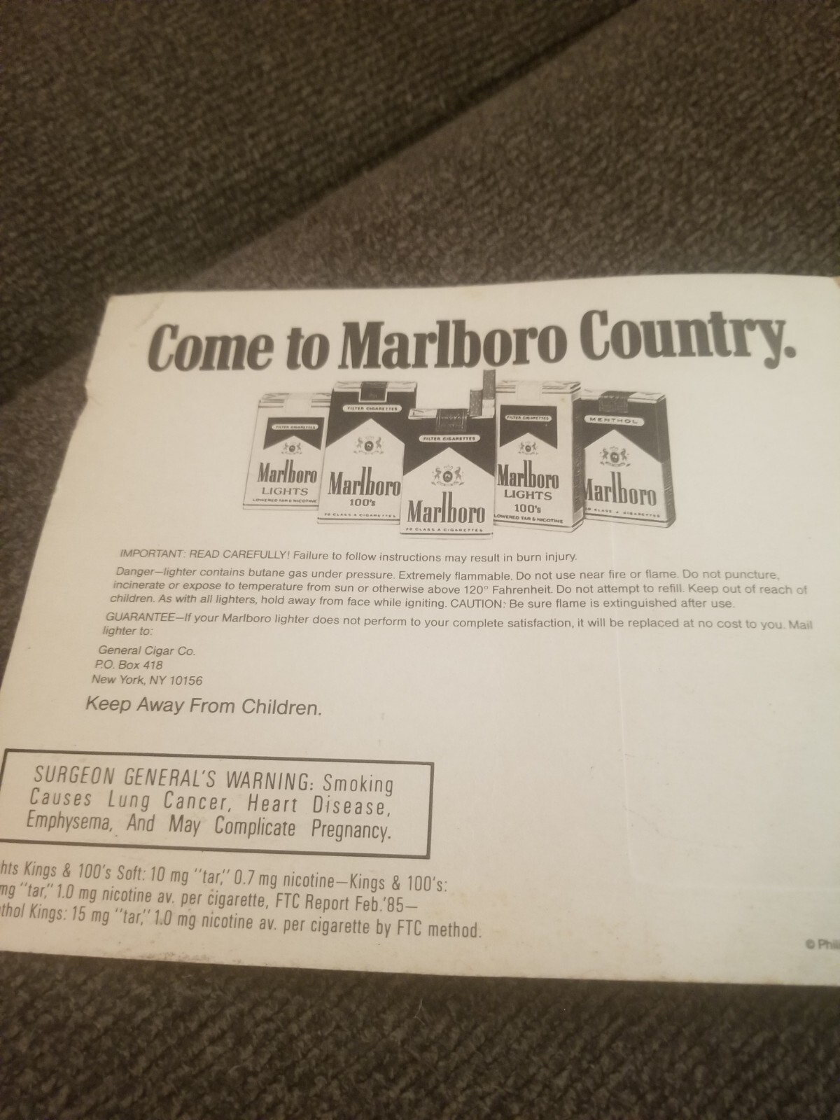Marlboro Lighter 1989 Cowboy Lighting Cigarette. Carded