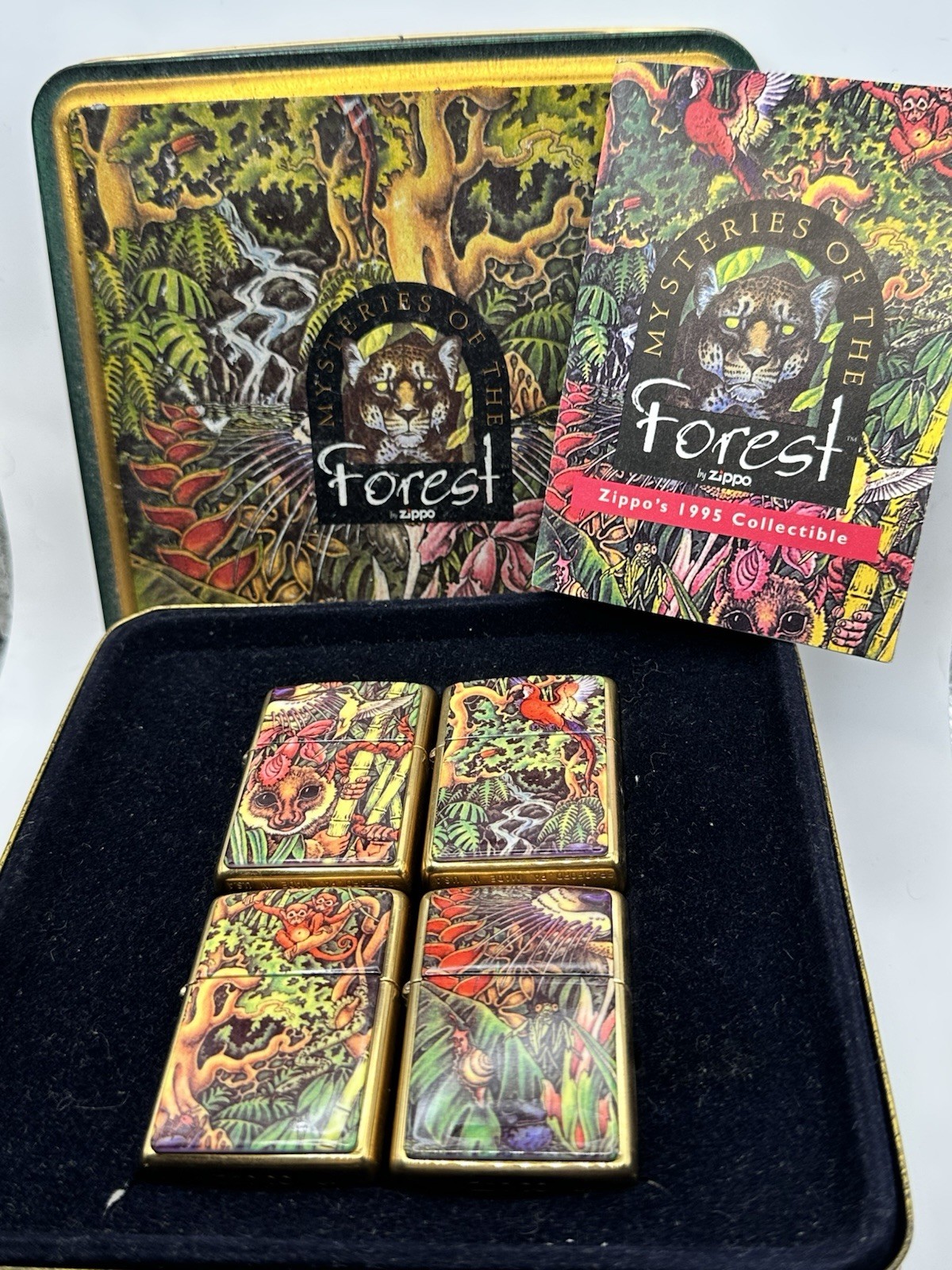 Vintage 1995 Mysteries Of The Forester Of 4 Zippo Lighter In Collectible Tin NEW