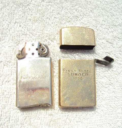 1957 10k Gold Filled Slim Zippo Lighter First Place SUNOCO 1958 Moonshiner