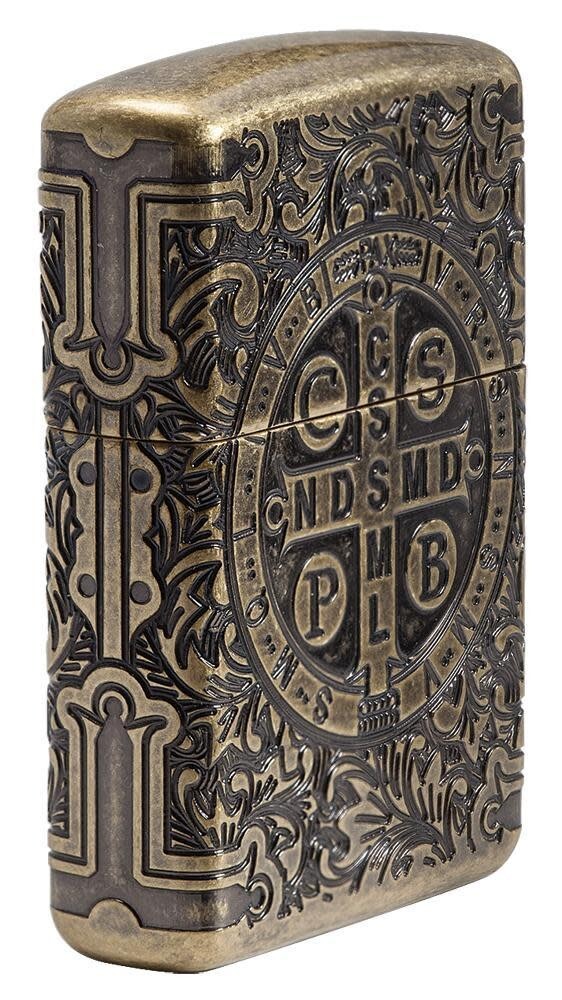 Zippo 29719 St Benedict Design Antique Brass Armor