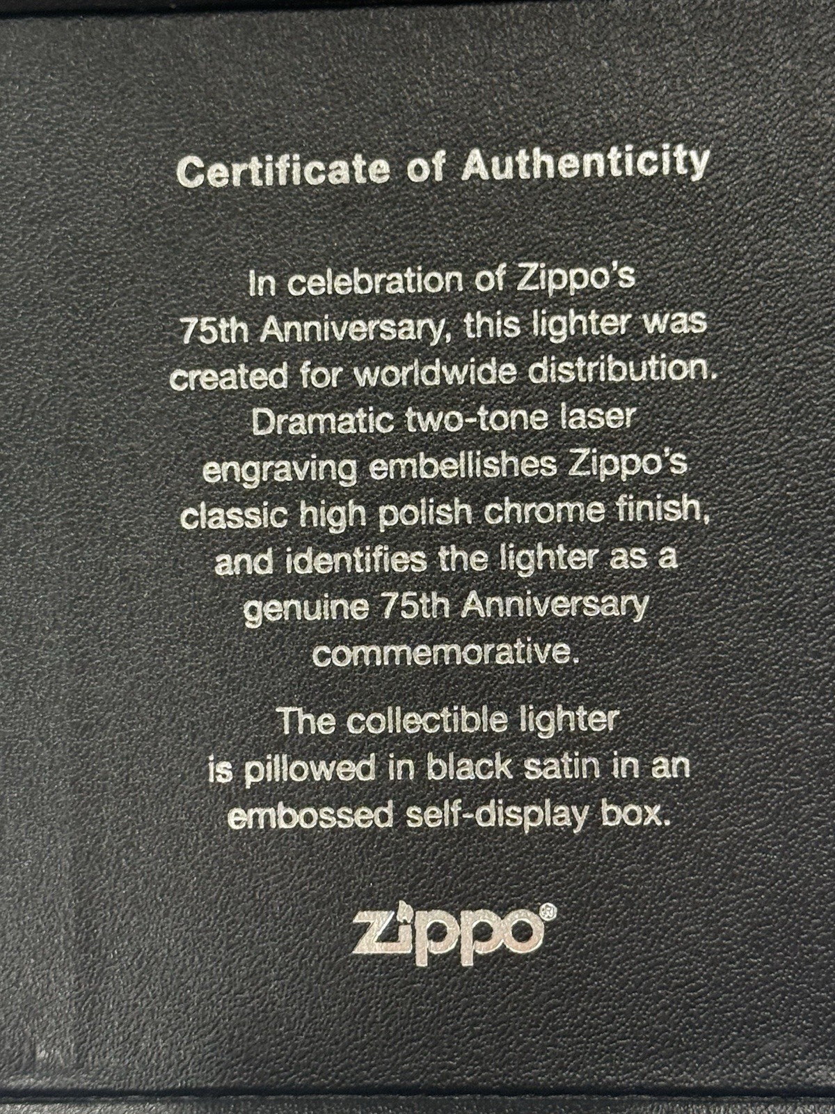 ZIPPO 2007 75 YEARS ANNIVERSARY 1932-2007 LIGHTER SEALED IN BOX #697