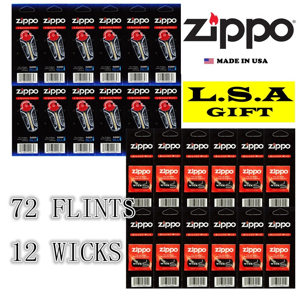 New Zippo Lighter 12 Flint Pack and 12 Wick Packs (72 Flints&12 Wicks)