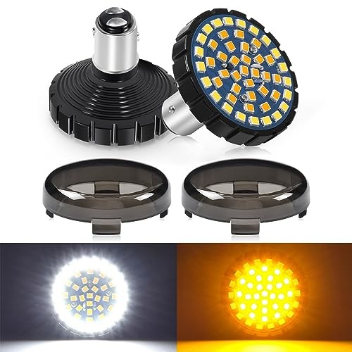 Upgrade 2″ Motorcycle Front Turn Signals with Smoked Lens Covers 1157 LED