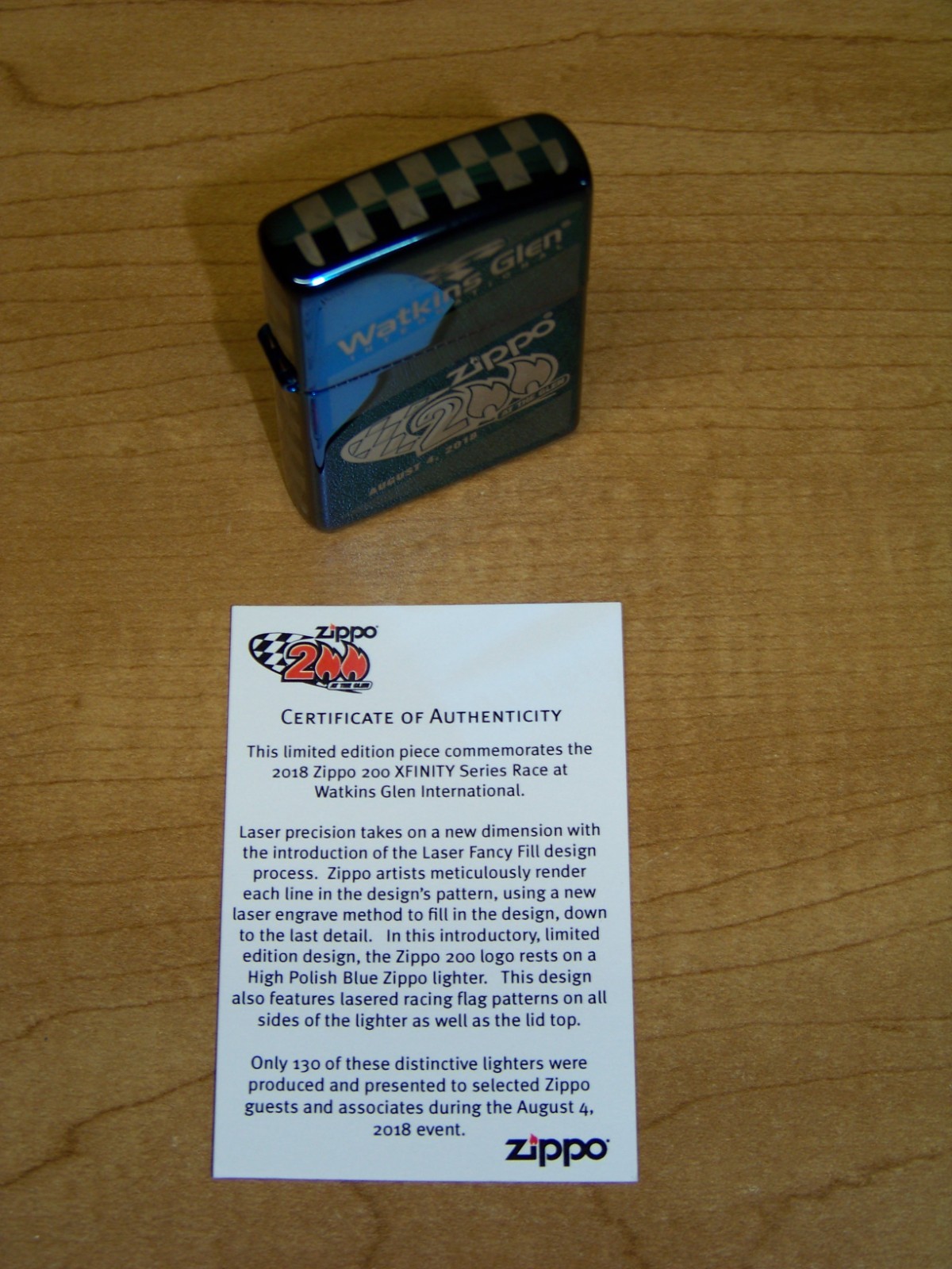 NIP 2018 ZIPPO 200 AT THE GLEN WATKINS EMPLOYEE ZIPPO LIGHTER 1 of 130 C.O.A.
