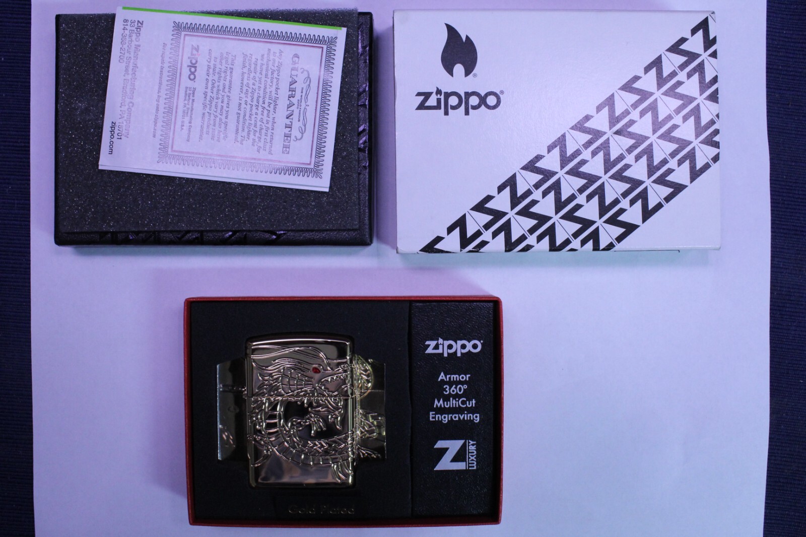 Armor 360 Degree MultiCut Engraving Gold Plated Chinese Dragon Zippo New Unfired