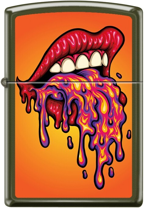 Luscious Lips with Gross Slime – 3D Texture Printed Green Matte Zippo Lighter
