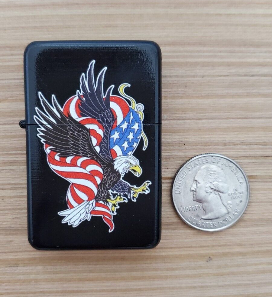 American Flag & Eagle Steel Oil Lighter (Pure Black)