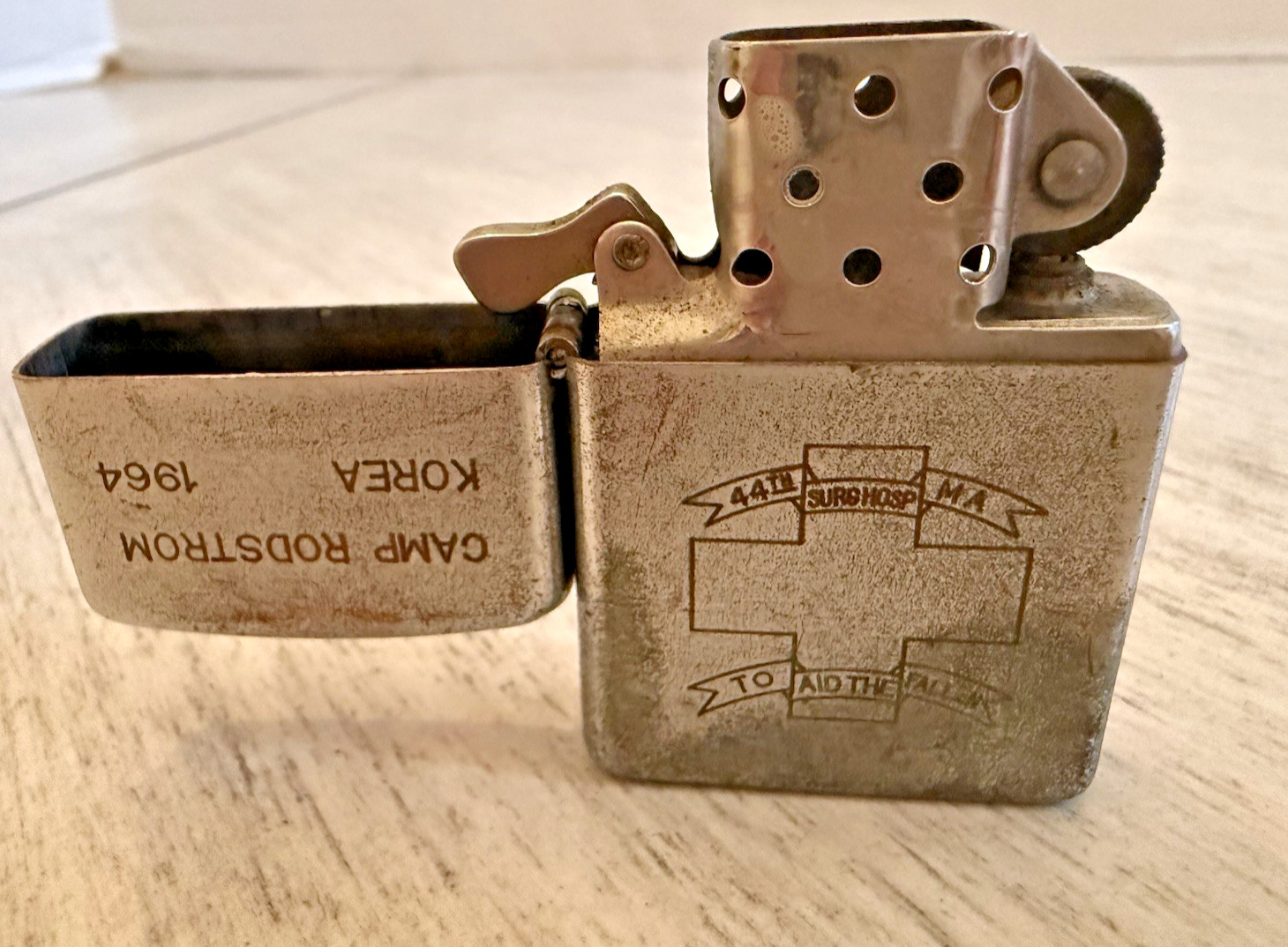 1964 Lighter Military Engraved Camp Rodstrom Korea 44 Surg Hosp-Zippo Like-Japan