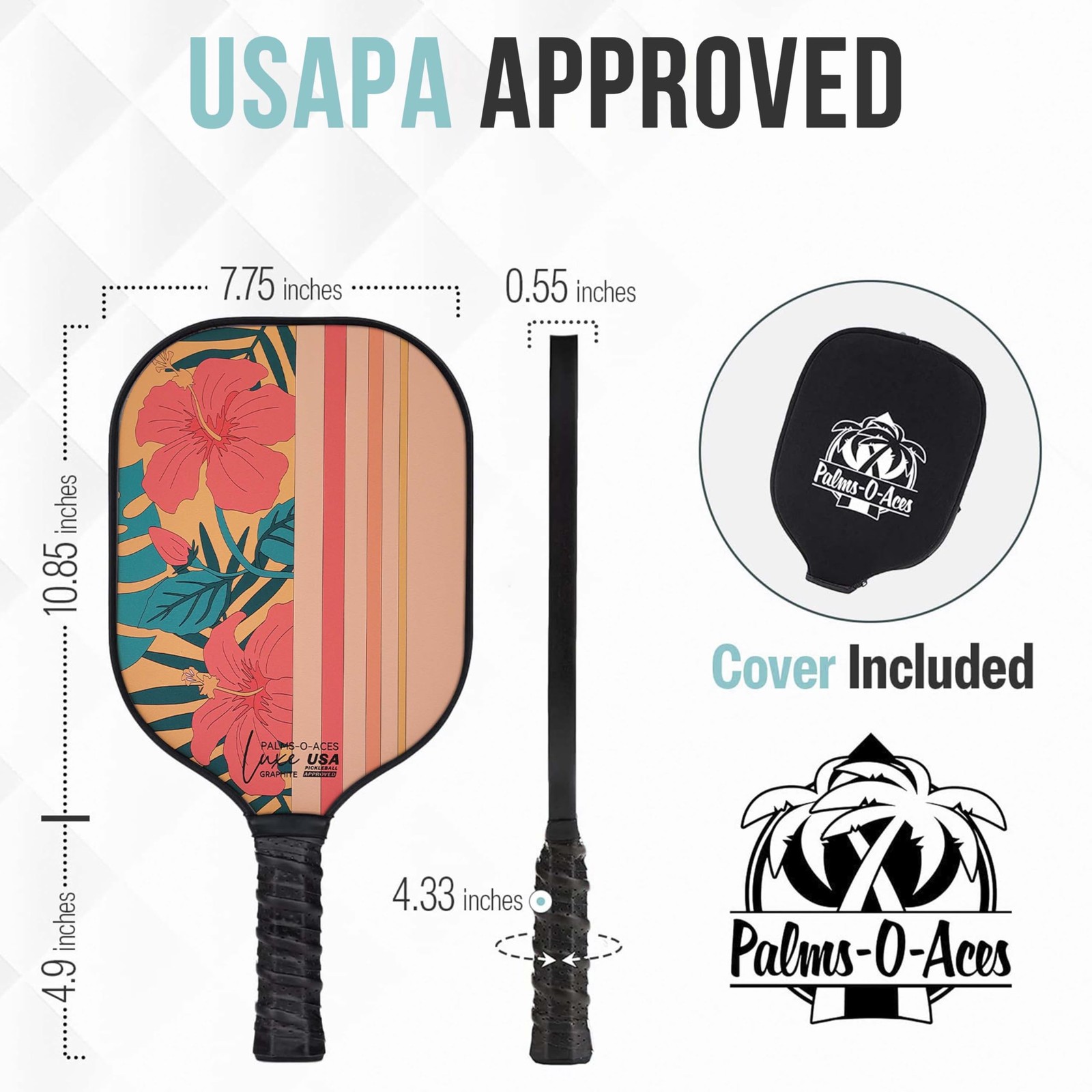 Palms-O-Aces T700 Carbon Fiber Pickleball Paddle 16Mm Honeycomb Core Textured