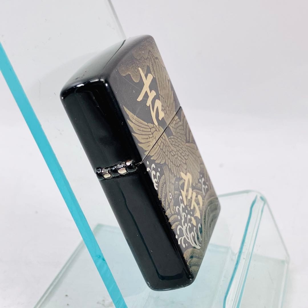 ZIPPO Yoshimune Gold Lacquer Lighter Black Hawk Waves Used