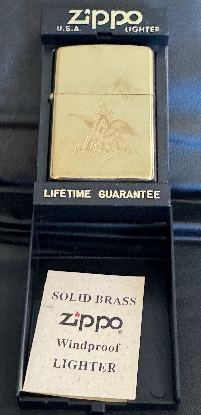 Zippo Solid Brass Anheuser-Busch Eagle Logo Lighter 1993 New in Box Unfired