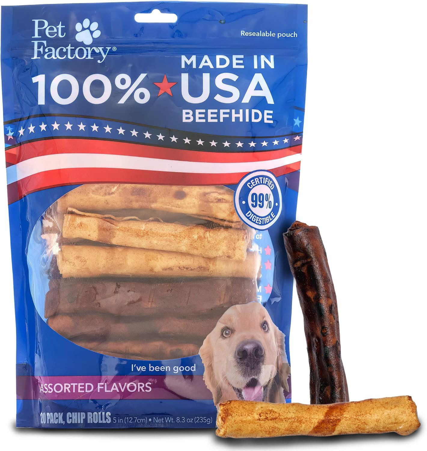 100% Made in USA Beefhide 5″ Chip Rolls Dog Chew Treats – Beef & Chicken Flavor,