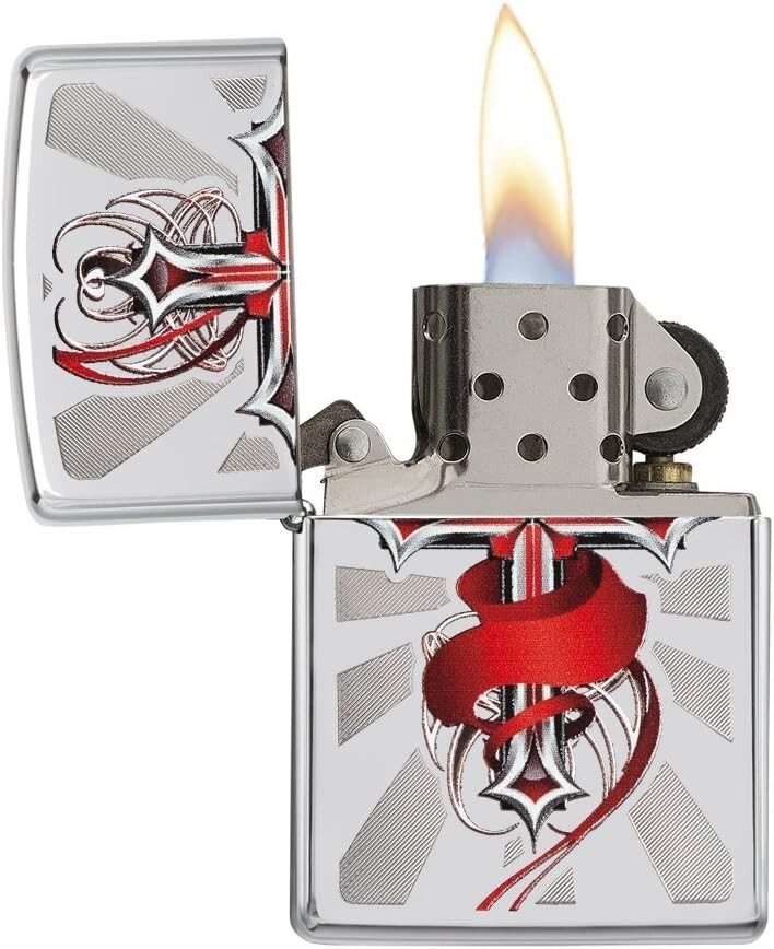Zippo Cross with Red Accents High Polish Chrome 28526
