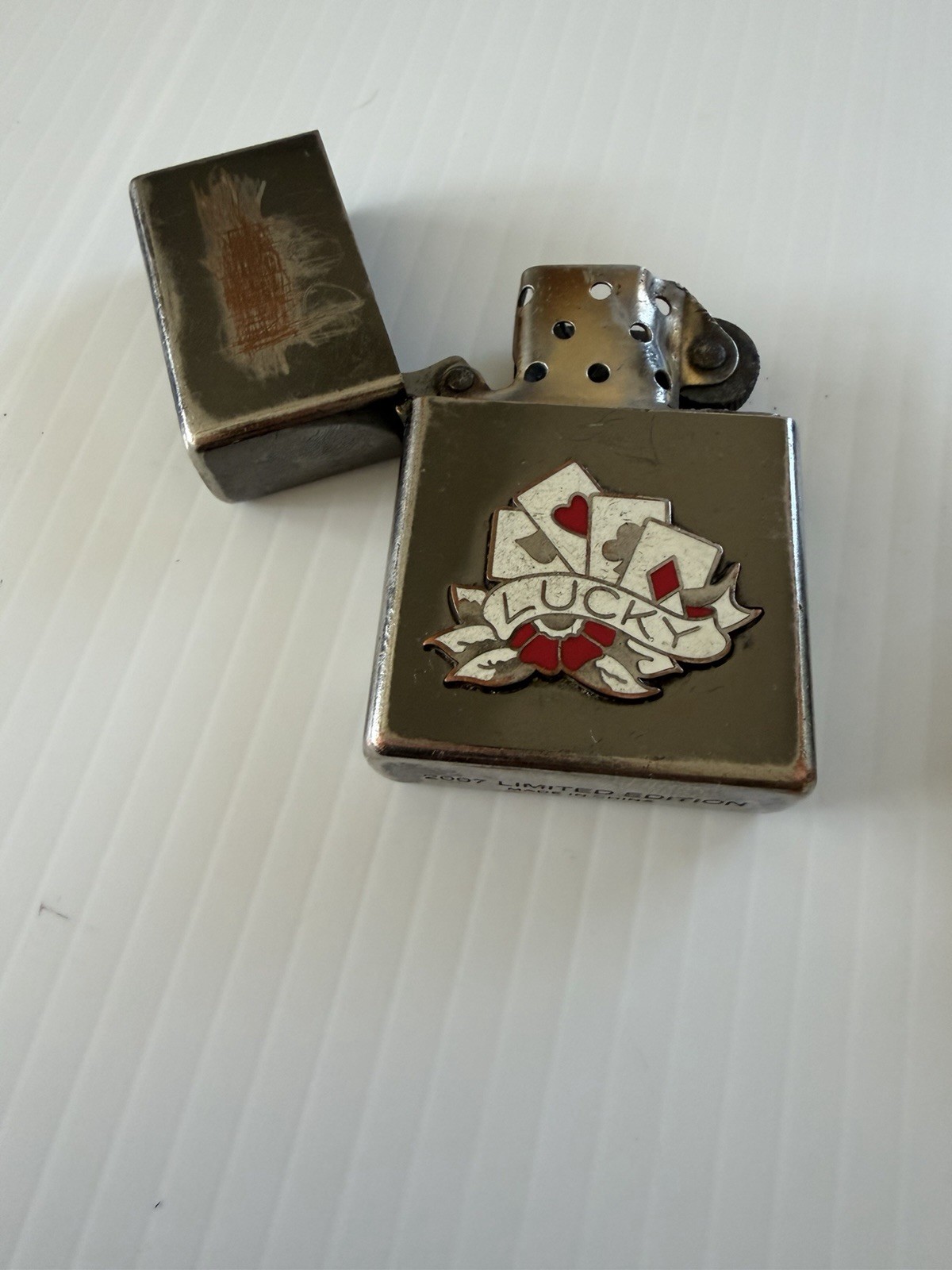 Lot of 2 Vintage Zippo Lighters Black Crackle & Lucky Cards Repair/Parts