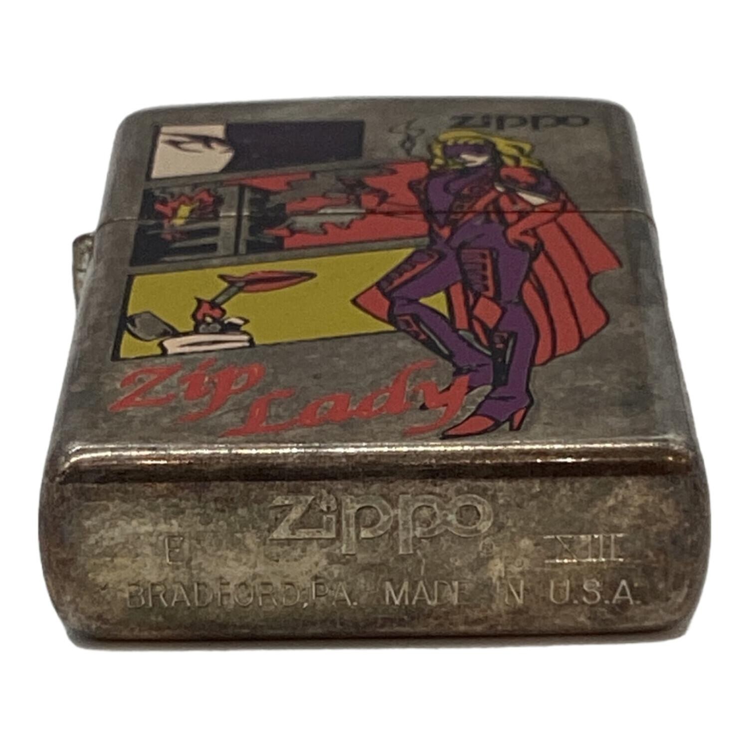 Vintage Zippo 1997 Zip Lady Comic Style Design Oil Lighter