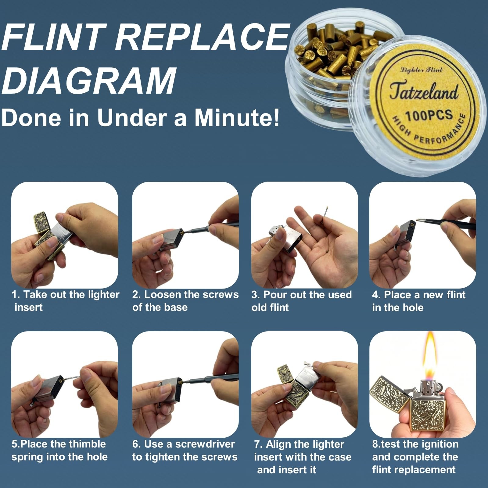 Lighter Flints and Wick Set – Inculdes (100Pcs 100pcs Gold Flints+