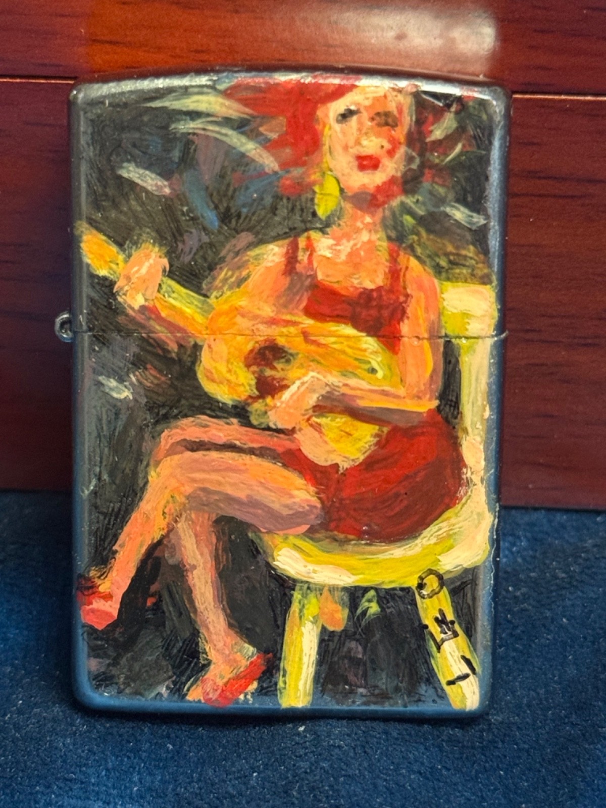 👀 One Of A Kind Folk Art Zippo Lighter Hand Painted Signed By Leo 👀