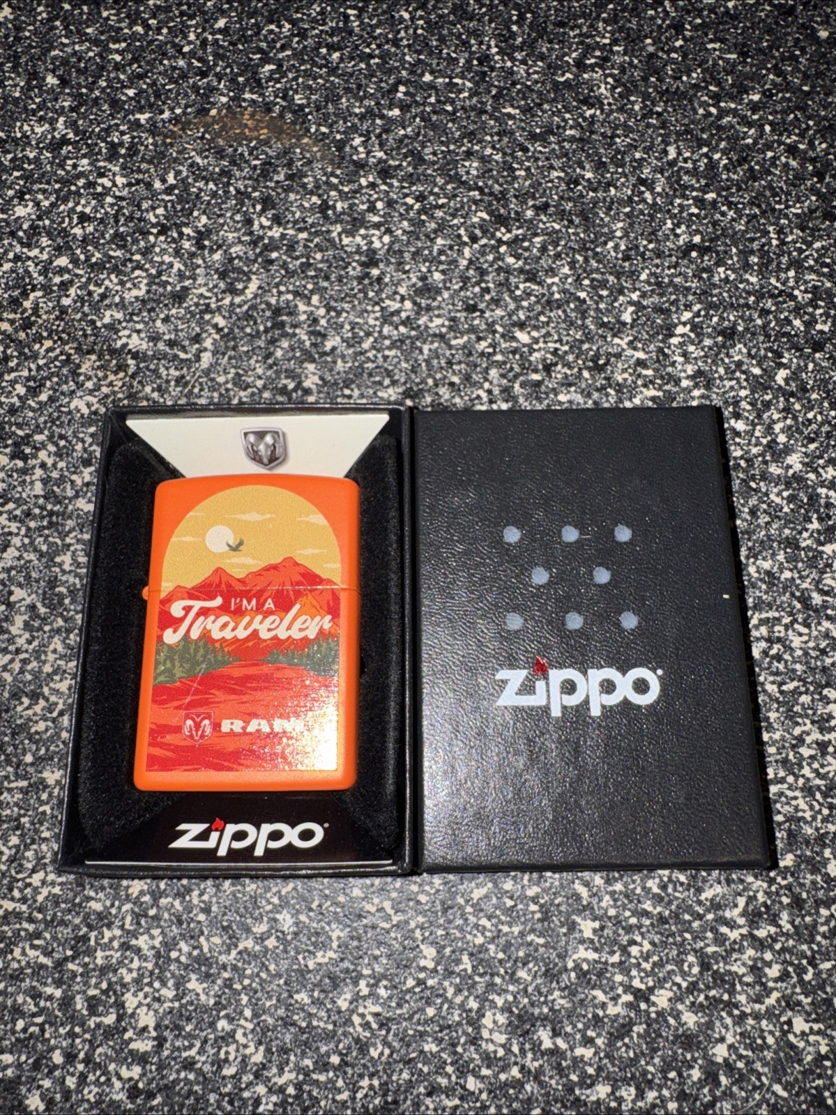 Orange Ram Truck I’m A Traveler Zippo