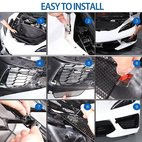 Front Intake Grill Guards Mesh Compatible with Chevrolet Corvette C8 Black