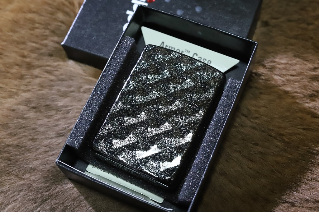 Zippo Lighter Armor Mesh Black Lame Lacquered Double Sided Silver From JAPAN