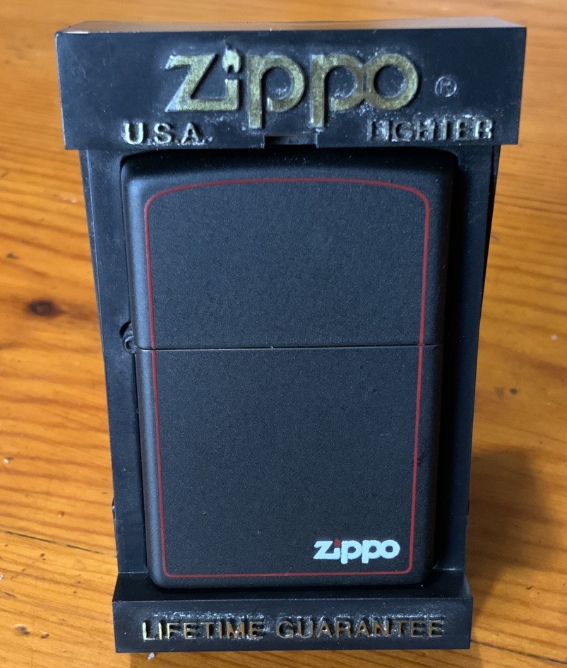 Zippo 218ZB, Classic Black Matte Lighter Red Border, Zippo Logo, Full Size 1996