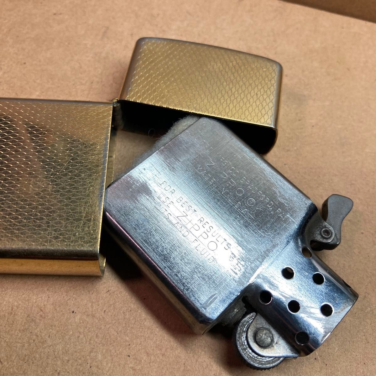 Zippo lighter items ZIPPO old polished gold plated mesh engine turn double sided