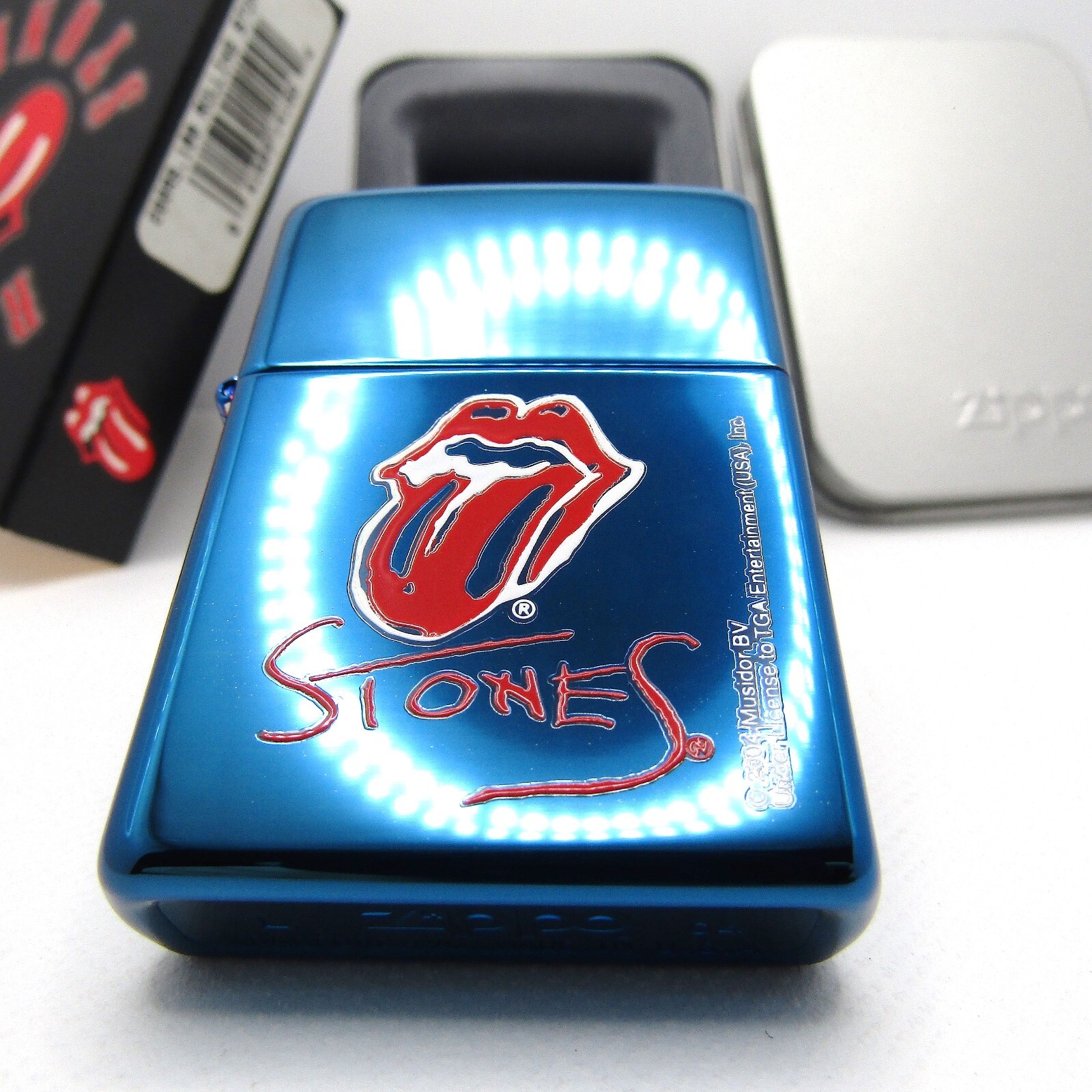 Rolling Stones Blue Anodized Tongue Zippo 2004 MIB Rare