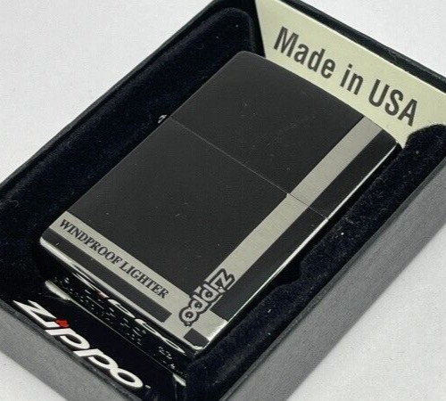 Zippo Oil Lighter Classical Design Logo Silver Black Regular Case Japan
