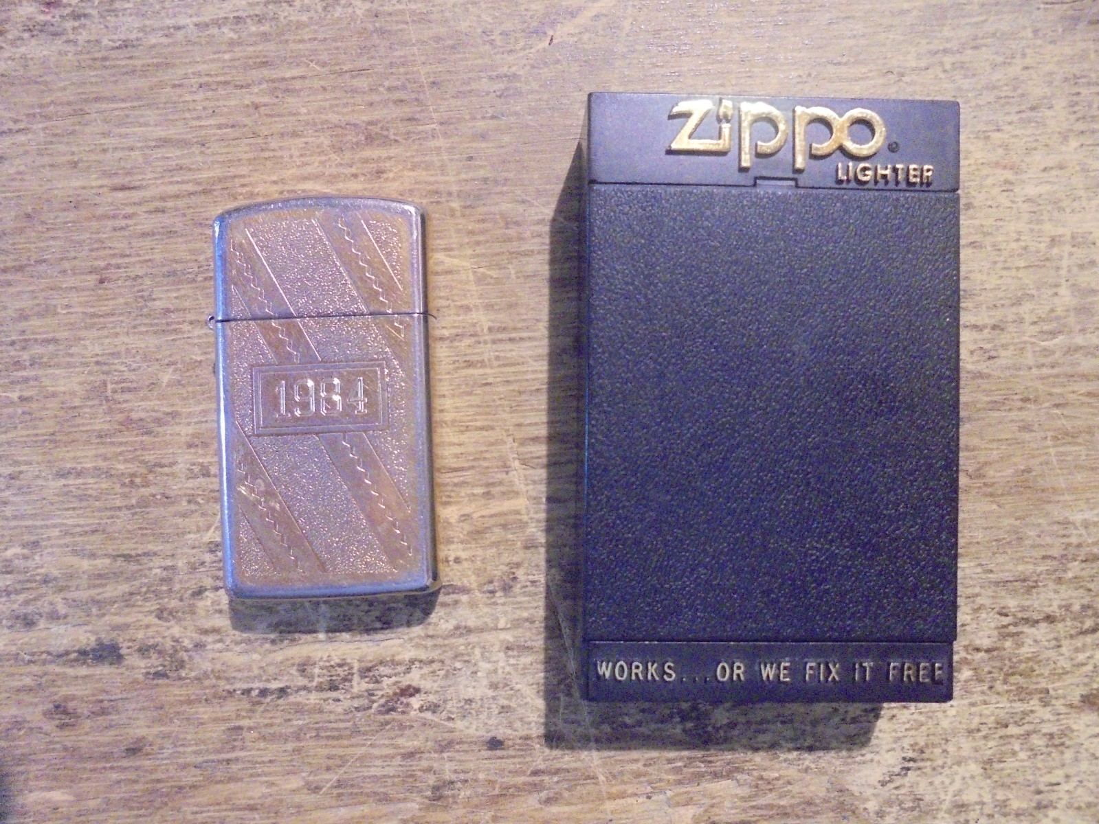 Slim Zippo Lighter No. 1615 H.P. Ribbon Gold Finish 1984 quit smoking