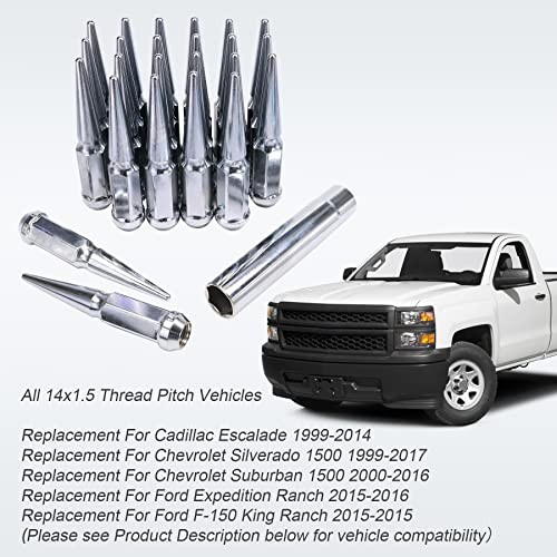 New Wheel Spike Lug Nuts (24pcs) with 1 Socket Key Chrome 14×1.5 4.5 Tall 6