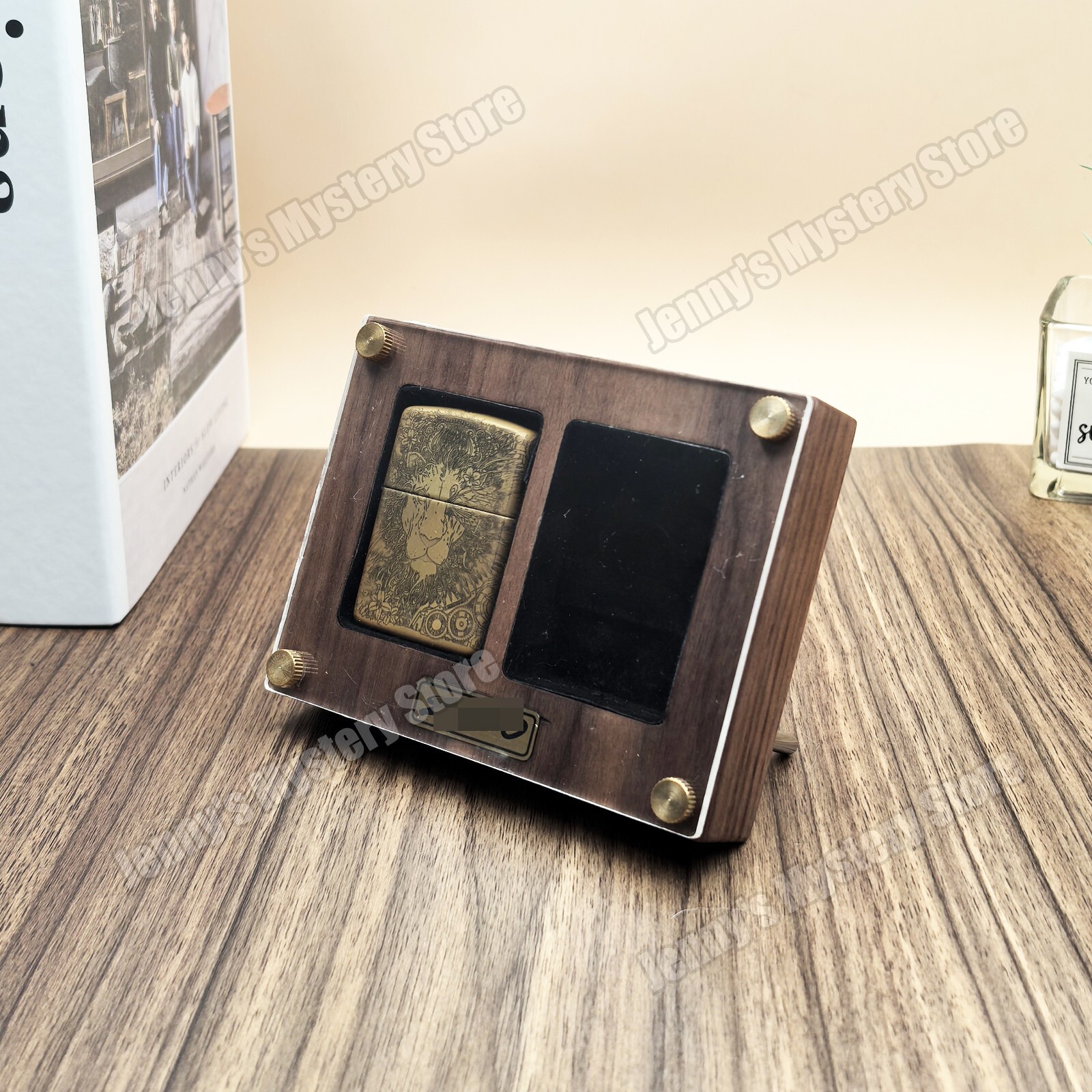 Wood Black Walnut Lighter Collection Display Case Storage Box for Zippo Lighters