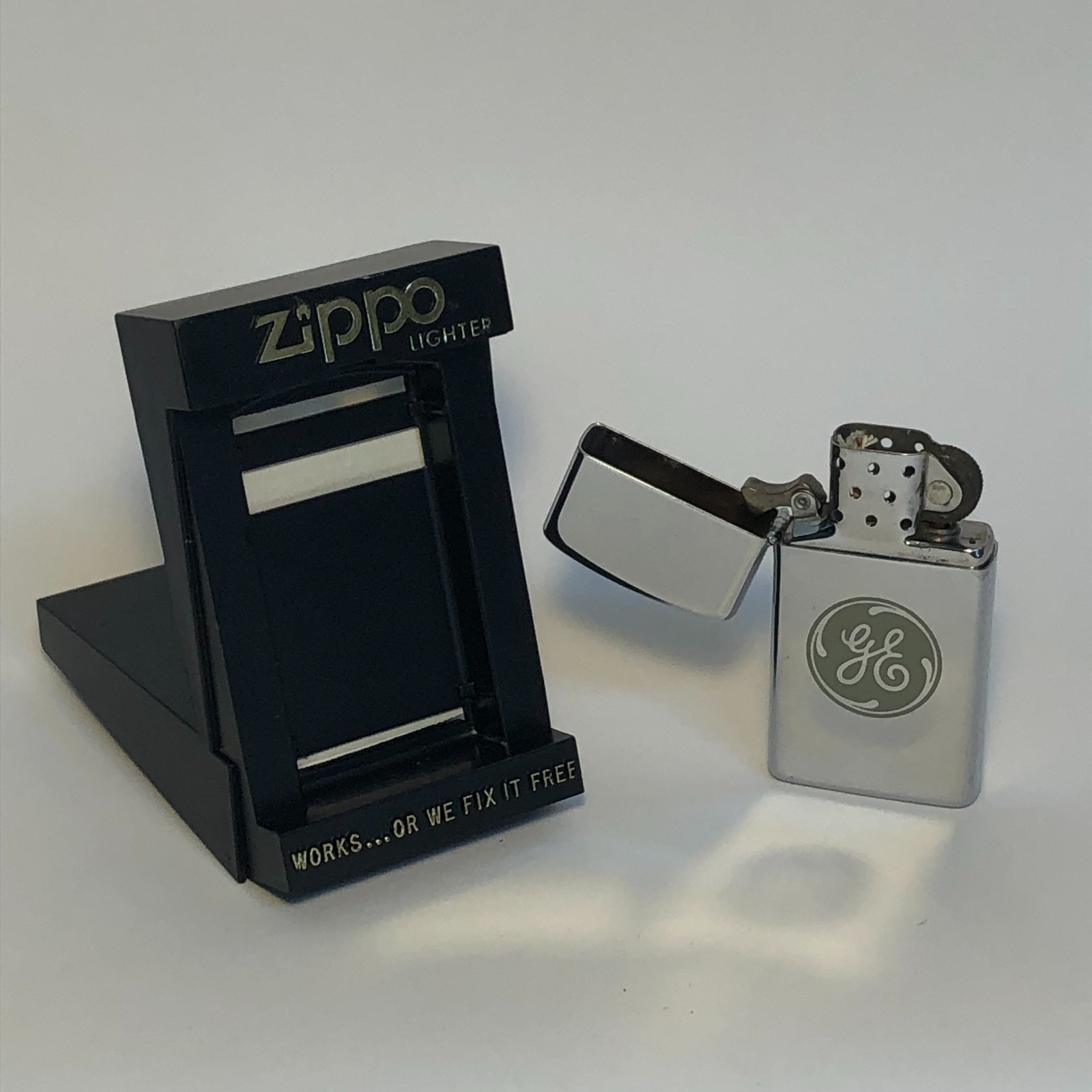 VTG Zippo Slim Lighter GE GENERAL ELECTRIC New Unfired Large Logo Rare Mint
