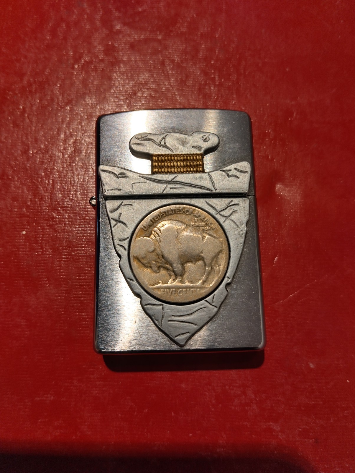 Zippo Lighter 2007 BUFFALO Coin on Arrowhead Brushed Chrome