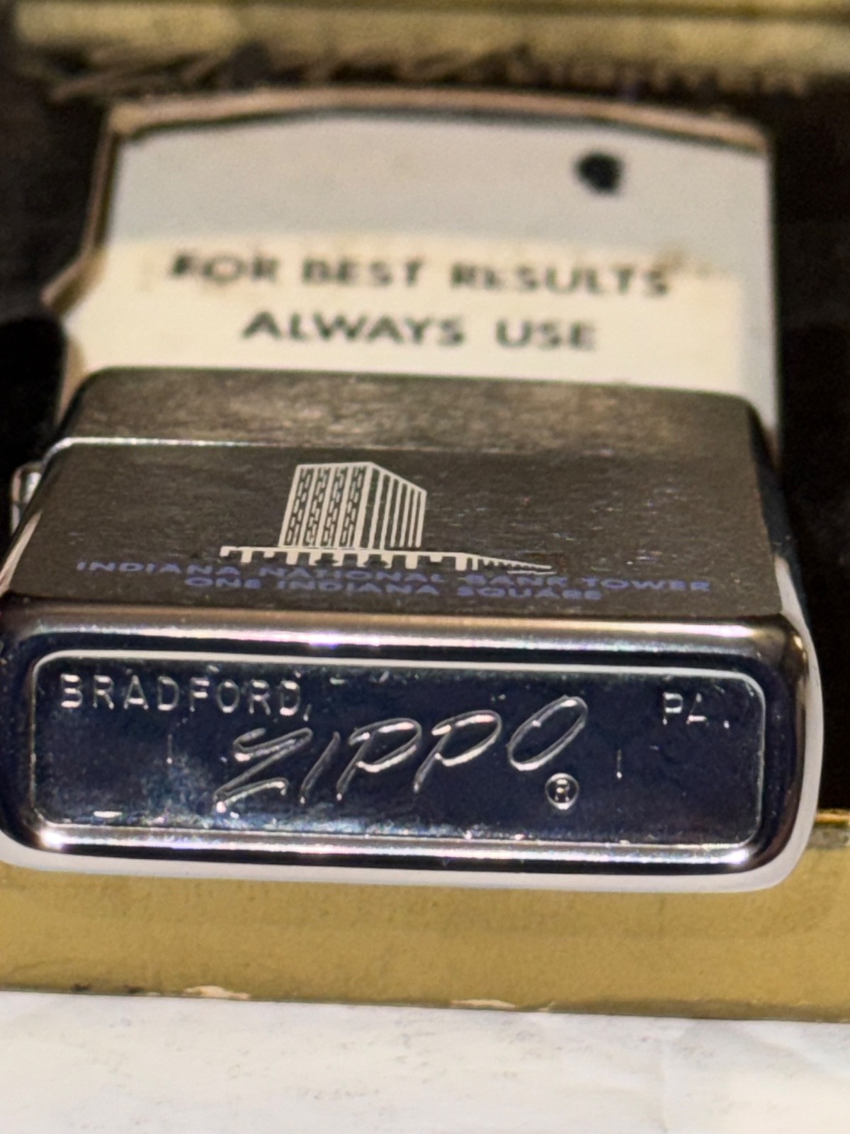Zippo 1972 Indiana National Bank Tower One Indiana Square Lighter !RARE!