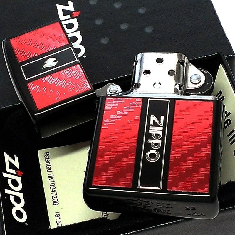 Zippo Oil Lighter Matte Black Carbon Red Fire Logo Regular Case Japan