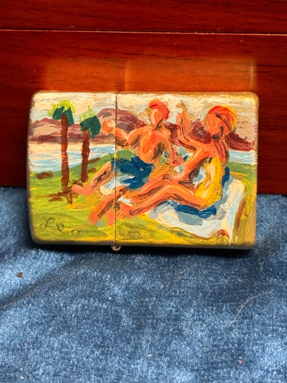 👀 One Of A Kind Folk Art Zippo Lighter Hand Painted Signed By Leo 👀