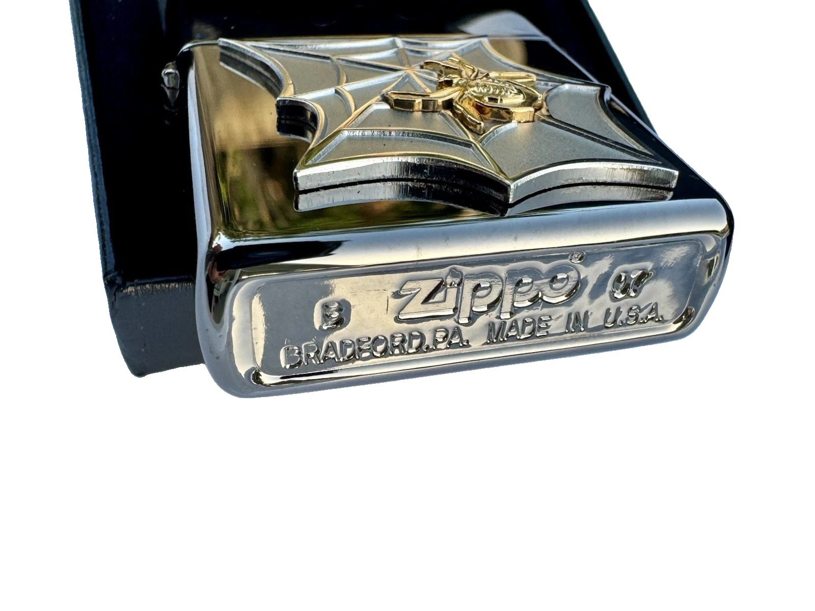 Genuine 22k Zippo 3D Gold Lighter 3D Silver Spider Web Black Ice Sealed MIB