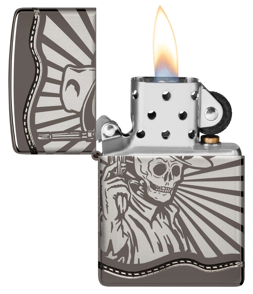 Zippo Skeleton Cowboy Design Armor® Black Ice® Windproof Pocket Lighter, 2409…