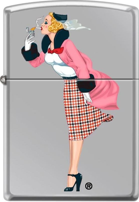 Zippo Iconic Windy Girl Color Skirt 8 Lighter Set High Polish Chrome NEW L@@K