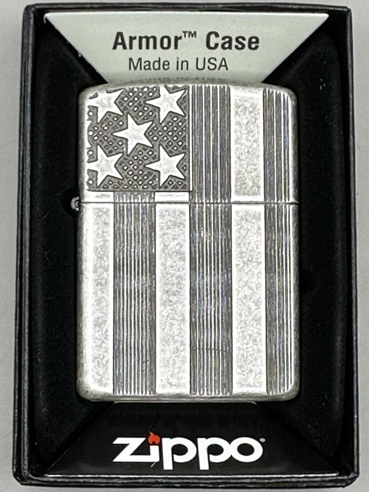 US American Flag Antique Silver Plated Armor Zippo Lighter NEW 28974