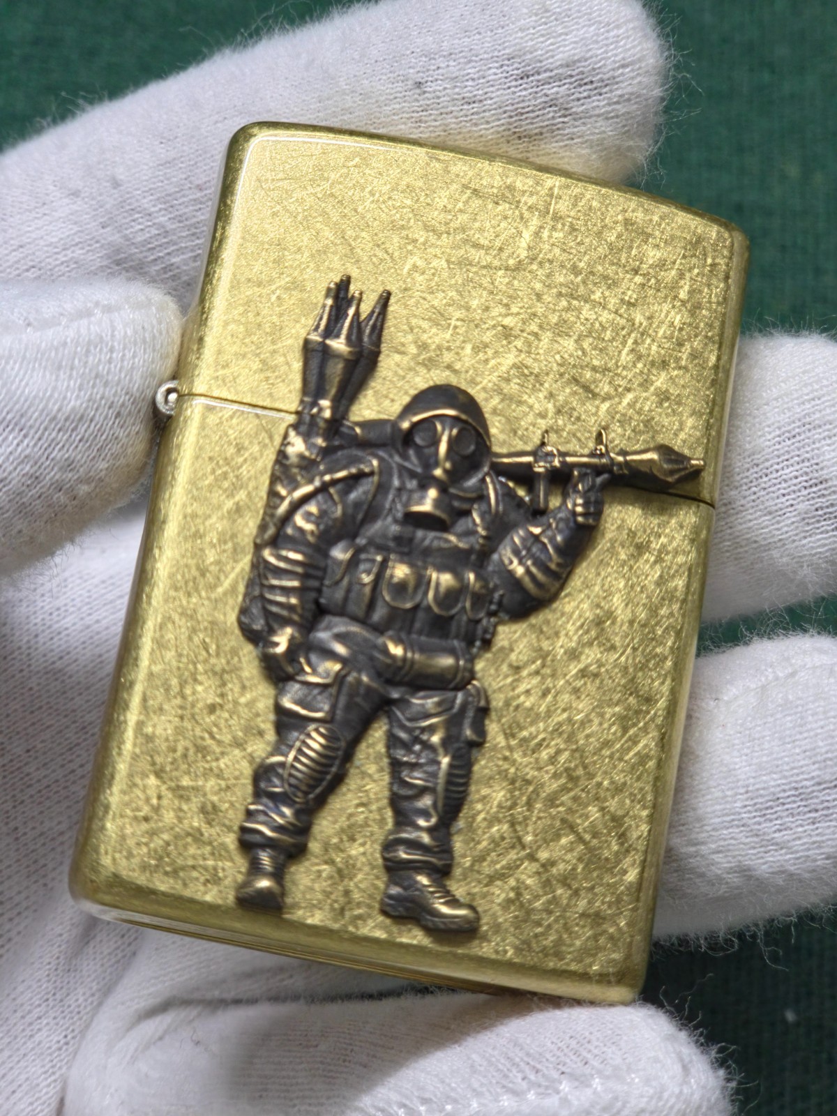 Custom Brass Zippo Case Stalker Gas Mask Warrior RPG Handcrafted Unique Ukraine