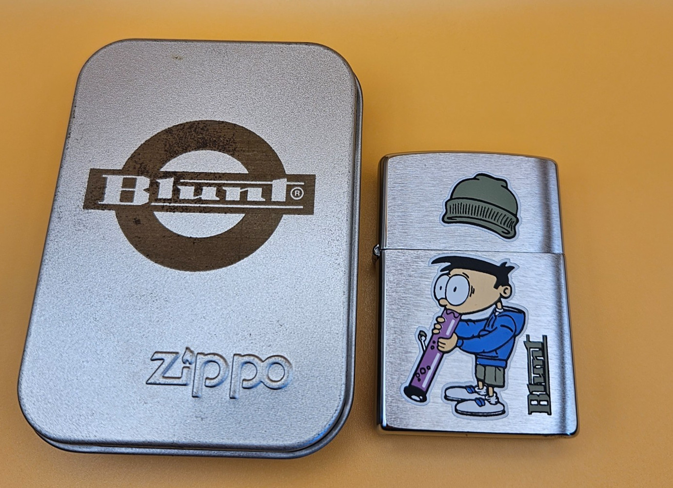 Zippo Lighter 1998 Blunt Clothing Company, Teen In Beanie Hat Smoking Bong, New