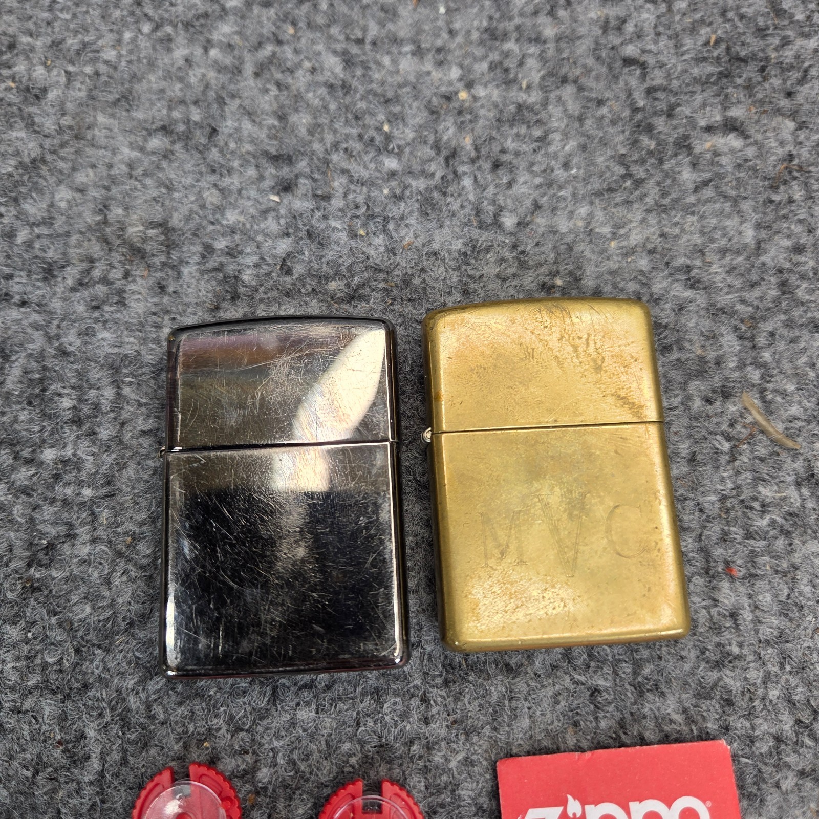 Lot of 2 ZIPPO Lighters Solid Brass Chrome Genuine Flints + Wick Made in USA